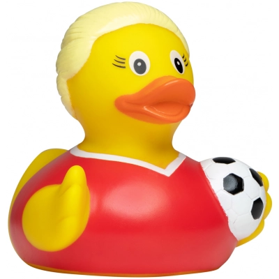 
                                            Squeaky duck female soccer player
                                            