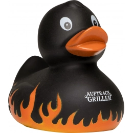 Утка-пищалка с пламенами и слоганом