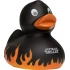 Squeaky duck flames with slogan