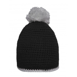 Pompon Hat with Contrast Stripe