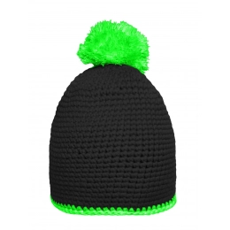 Pompon Hat with Contrast Stripe