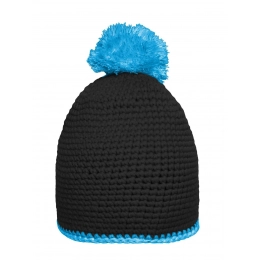 Pompon Hat with Contrast Stripe
