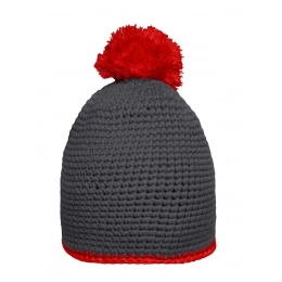 Pompon Hat with Contrast Stripe