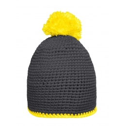 Pompon Hat with Contrast Stripe