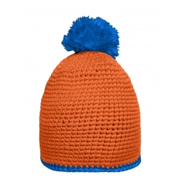 Pompon Hat with Contrast Stripe