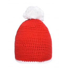 Pompon Hat with Contrast Stripe