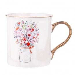 Romantic straight mug with gold handle NBC 250 ml dec. C