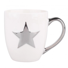 Barrel mug NBC 350 ml with silver embossed star, white