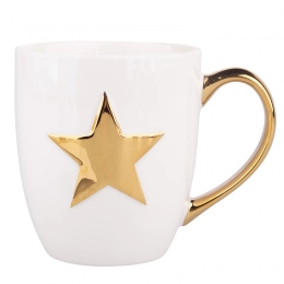 Barrel mug NBC 350 ml with gold embossed star, white
