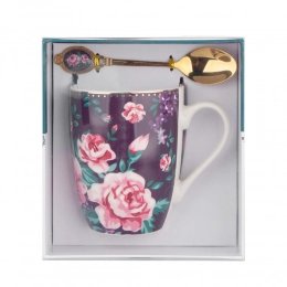 Charlotta mug NBC 300 ml with spoon with porcelain element purple in gift box
