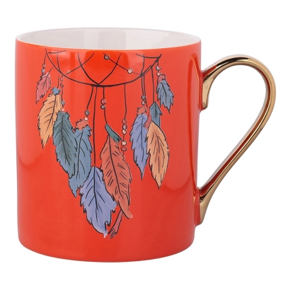 
                                            Exotic straight mug  with gold handle NBC 300 ml dec.orange feathers
                                            