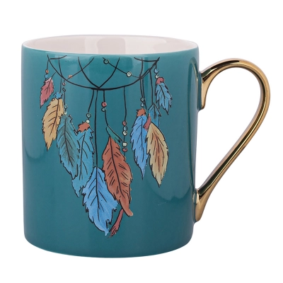 
                                            Exotic straight mug  with gold handle NBC 300 ml dec. blue feathers
                                            