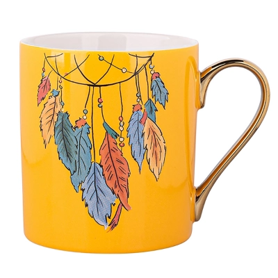 
                                            Exotic straight mug with gold handle NBC 300 ml dec. yellow feathers
                                            