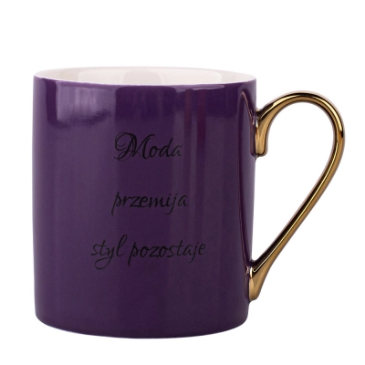 
                                            Straight mug with a quote and handle in gold color NBC 300 ml purple dec. D
                                            