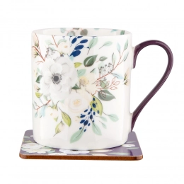 Inez straight mug NBC 350 ml with coaster dec. A gift box