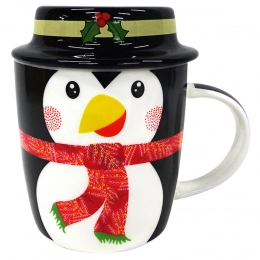 Winter mug happy penguin with lid NBC 300 ml in sleeve