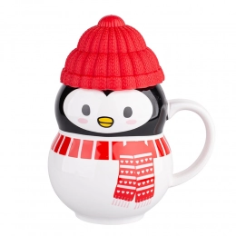 Winter mug NBC 350 ml with silicone lid Penguin in sleeve