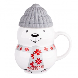 Winter mug NBC 350 ml with silicone lid Bear in sleeve