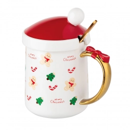 Straight mug NBC 350 ml with lid and golden spoon dec. B color box