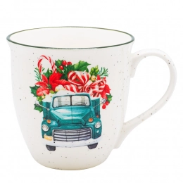 Big barrel mug with rolled rim NBC 630 ml dec. Green Christmas car