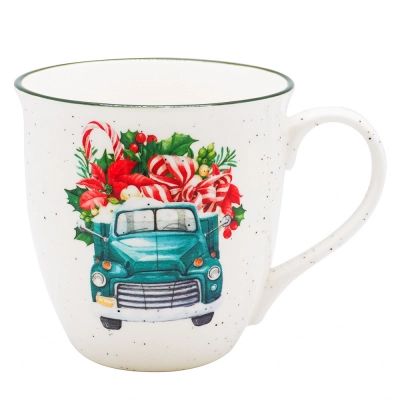 
                                            Big barrel mug with rolled rim NBC 630 ml dec. Green Christmas car
                                            