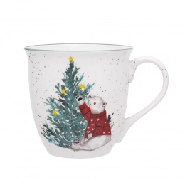 Big barrel mug with rolled rim NBC 630 ml dec. Christmas Tree with bear