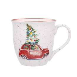 Big barrel mug with rolled rim NBC 630 ml dec. Red Christmas car