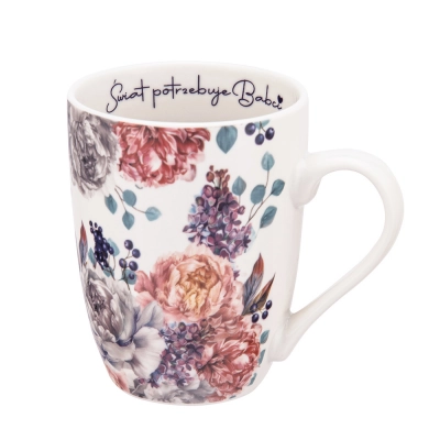 
                                            Кружка-бочонок с изображением сиреневого цветка 320 мл NBC dec. Мир нуждается в бабушке с ложкой в цветной коробке.
                                            