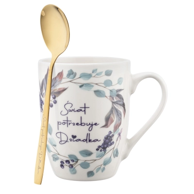 
                                            Кружка-бочонок с изображением сиреневого цветка 320 мл NBC dec. Œwiat potrzebuje dziadka с ложкой в цветной коробке
                                            