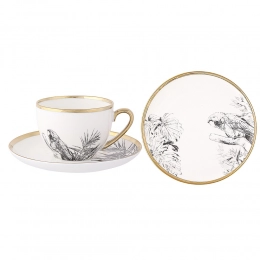 Tropical Paradise set of cup 200 ml, saucer 15,5 cm and dessert plate 15 cm NBC, gift box with PVC lid