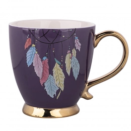 Exotic jumbo cup on foot with gold handle NBC 400 ml dec. Feathers purple
