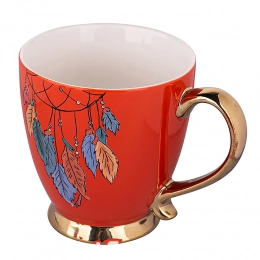 Exotic jumbo cup on foot with gold handle NBC 400 ml dec. Feathers orange