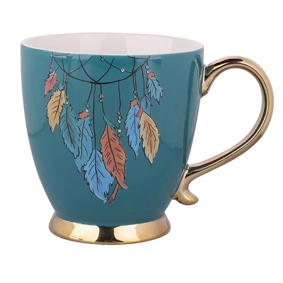 
                                                Exotic jumbo cup on foot with gold handle NBC 400 ml dec. Feathers blue
                                                