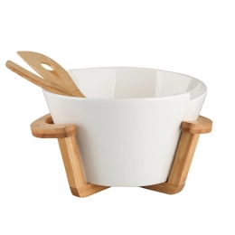 Oval salad bowl 29x2516 cm with bamboo tray and cutlery NBC
