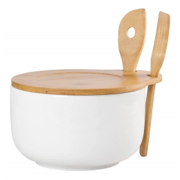 Regular porcelain bowl with bamboo lid and spoons NBC