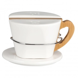 Regular porcelain salt and pepper shakers with bamboo handle