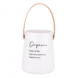 Органическая высокая фарфоровая тарелка с кожаной ручкой 12x14 см