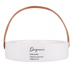 Органическая круглая фарфоровая тарелка с кожаной ручкой 22 см 6 см высотой