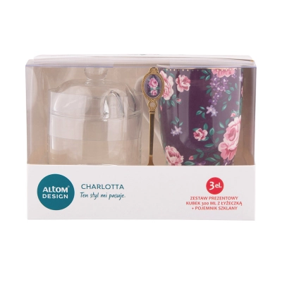 
                                                Charlotta gift set NBC mug 300 ml purple with a spoon and a glass container
                                                