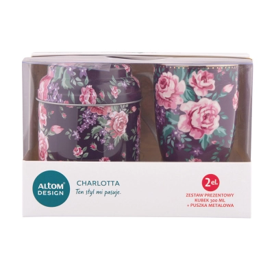 
                                            Charlotta gift set including barrel mug NBC 300 ml and round metal tin 9x11,5 cm purple
                                            