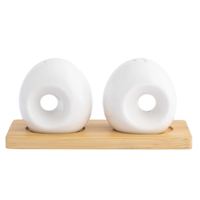 
                                                Regular salt and pepper shaker NBC on bamboo base
                                                