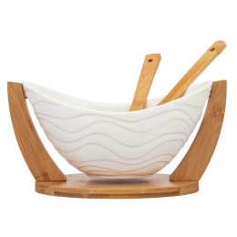 Regular oval salad bowl 32x15x16 cm NBC with bamboo base and spoons