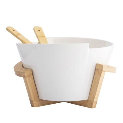 
                                            Regular oval salad bowl 29x25x16 cm NBC with bamboo base and spoons
                                            