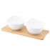Regular set of 2 teardrop dips made of cream porcelain 300 ml on a bamboo base 28x12x1 cm Regular set of 2 teardrop dips made of cream porcelain 300 ml on a bamboo base 28x12x1 cm