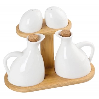 
                                            Regular 4-piece porcelain spice set with bamboo base
                                            