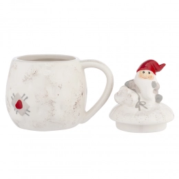 Dolomite mug Santa with lid 13,5x10x15,5cm, white