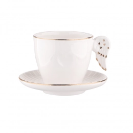 Чашка Доломитовая 200 мл с блюдцем и ручкой в форме крыльев
