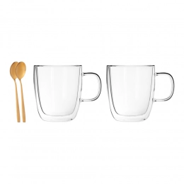 Andrea set of 2 thermal mugs 350 ml and 2 spoons in gold color