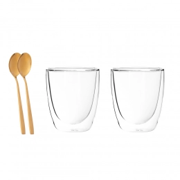 Andrea set of 2 thermal glesses 300 ml and 2 spoons in gold color