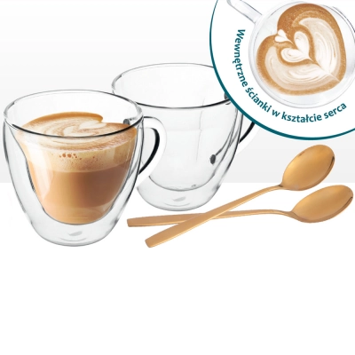 
                                                Set of 2pcs high borosilicate glass 250ml + 2 golden spoons
                                                